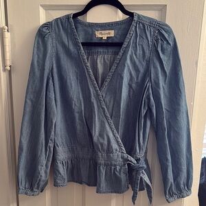 Madewell Chambray Wrap Top